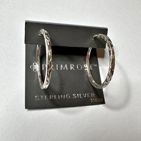 NWT Primrose Sterling Silver 1" Hammered Hoop Earrings Latch Back - Picture 3 of 8
